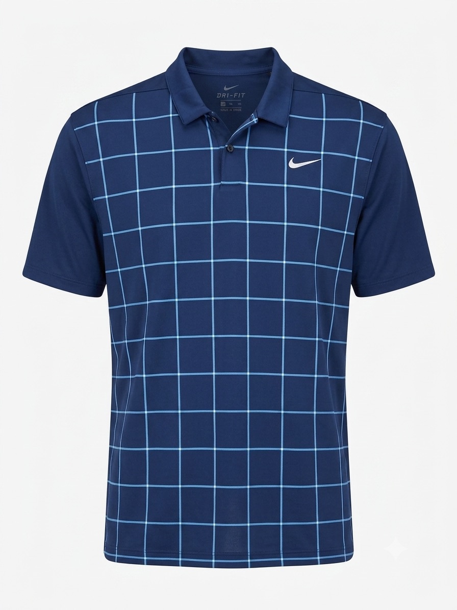 Nike Men’s Golf Polo Shirt 2xl Navy Blue Grid Pattern Dri-Fit Short Sleeve